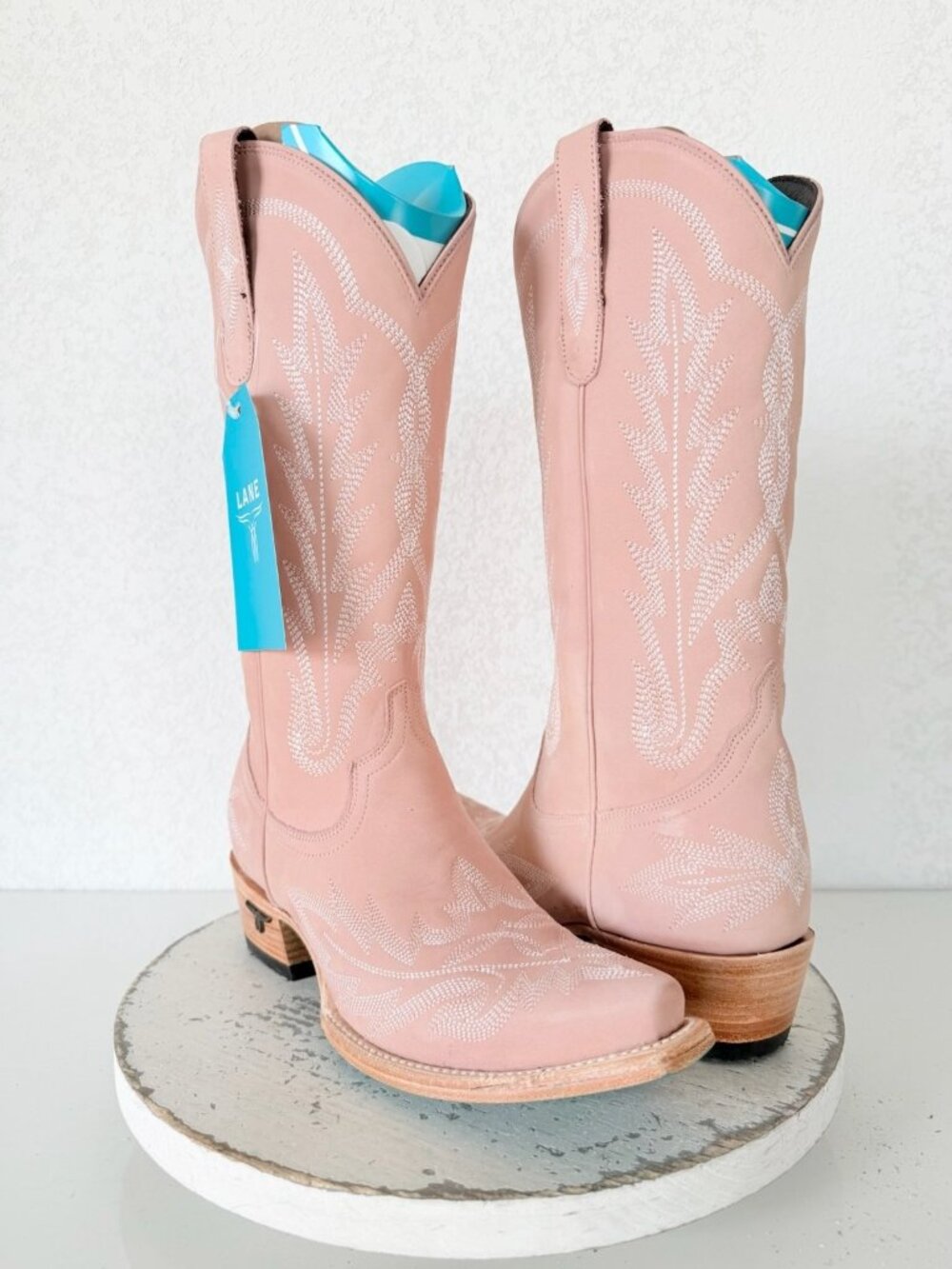 Lane LEXINGTON Pink Cowboy Boots Womens 8 Western Leather Mid Calf Snip Toe Tall